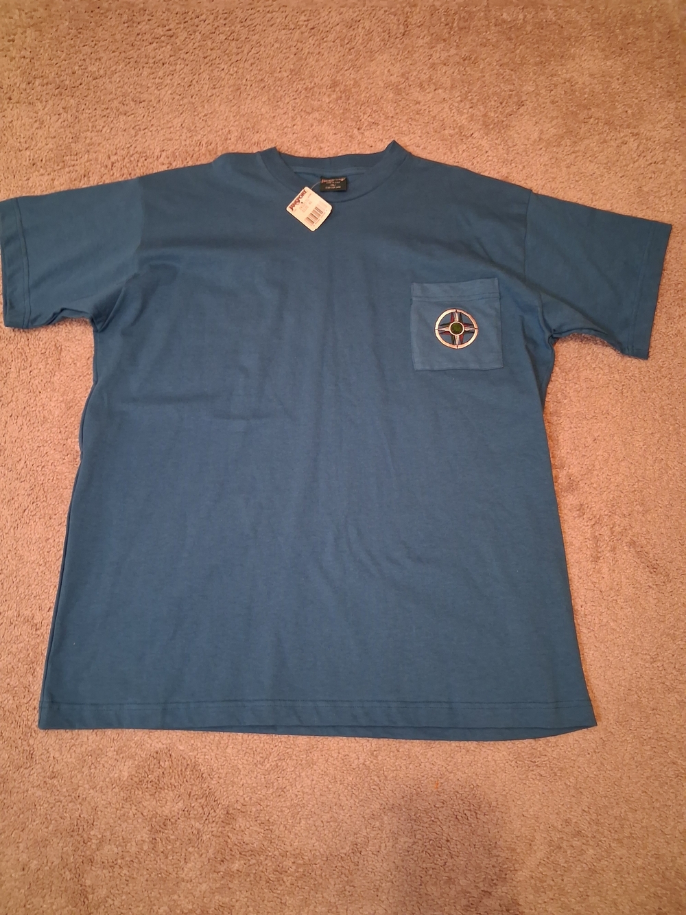 Vintage Jansport Teal Blue Short-Sleeve Pocket Tee with Compass Patch